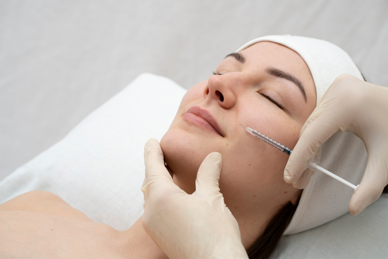 Close-up of a patient receiving a cosmetic facial injection